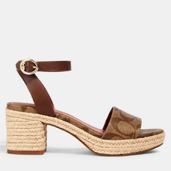 $89*NEW!! COACH Piper Espadrille Heel Khaki/Sa… - Picture 1 of 8